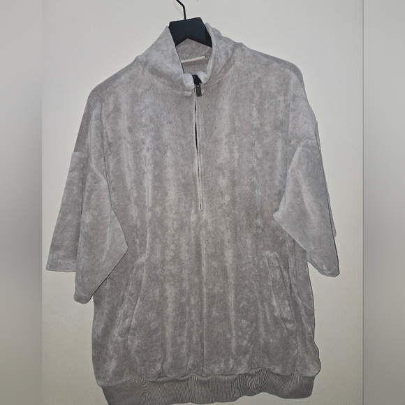 Fear of God Tops - Fear of God Essentials Velour Half-Zip Short Sleeve Pullover Concrete Gray Large